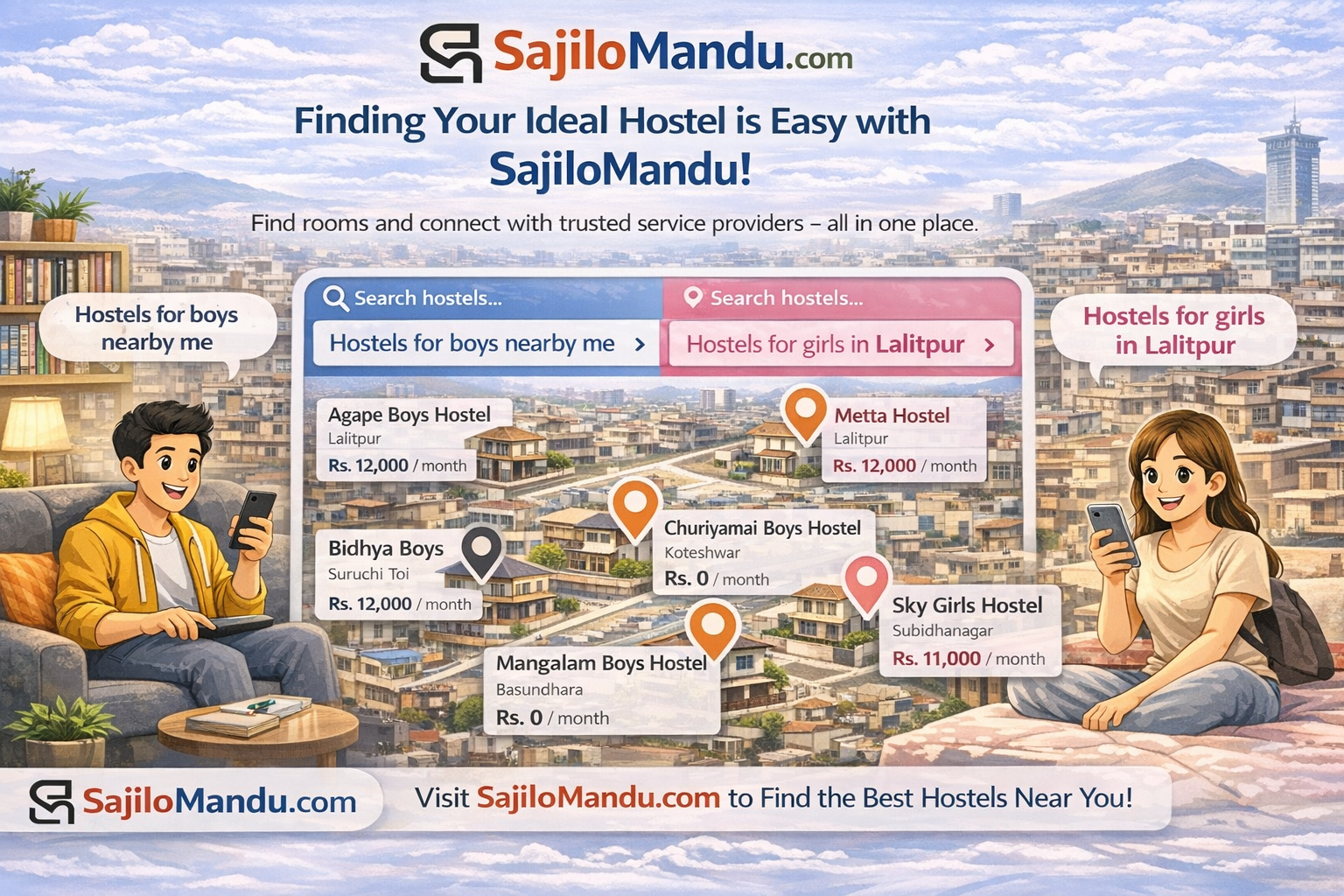 hostels finder in SajiloMandu
