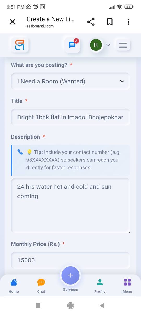 Bright 1bhk flat in imadol Bhojepokhari or tikathali